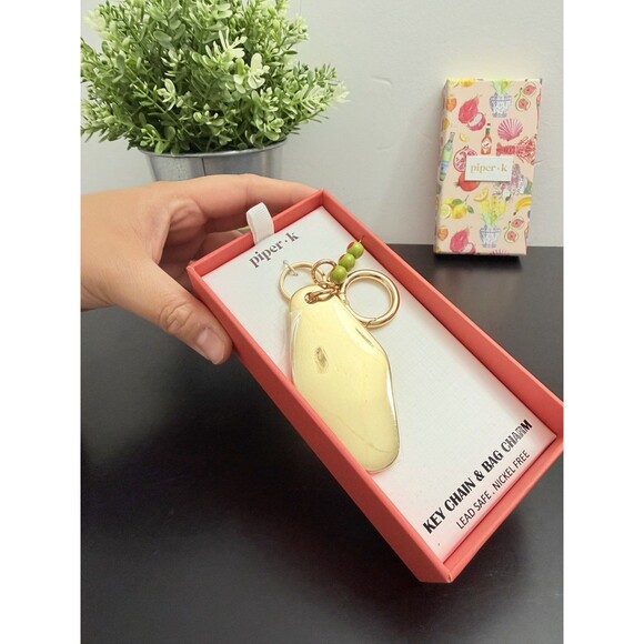 Piper K Tini Time Martini Glass Keychain Bag Charm Blue Stripe Olive Retro NIB - Picture 5 of 10